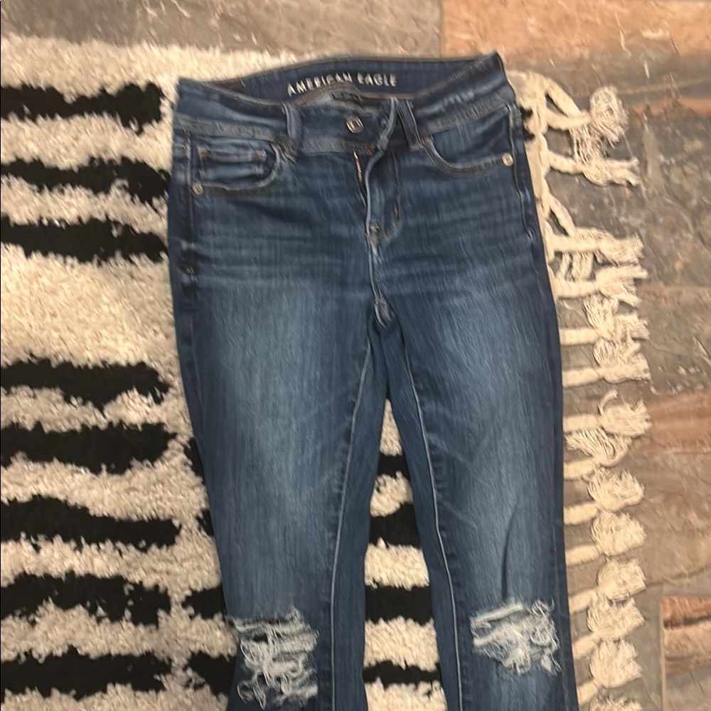 American Eagle Outfitters Blue Skinny Jeans Distressed Denim